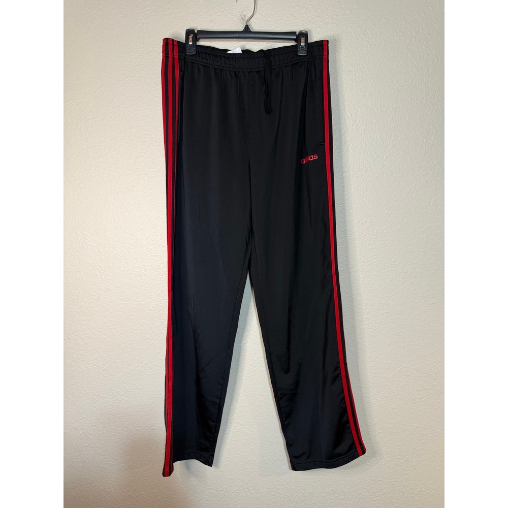 Adidas Mens Track Pants XL Black Red Stripe Athletic Training Trousers